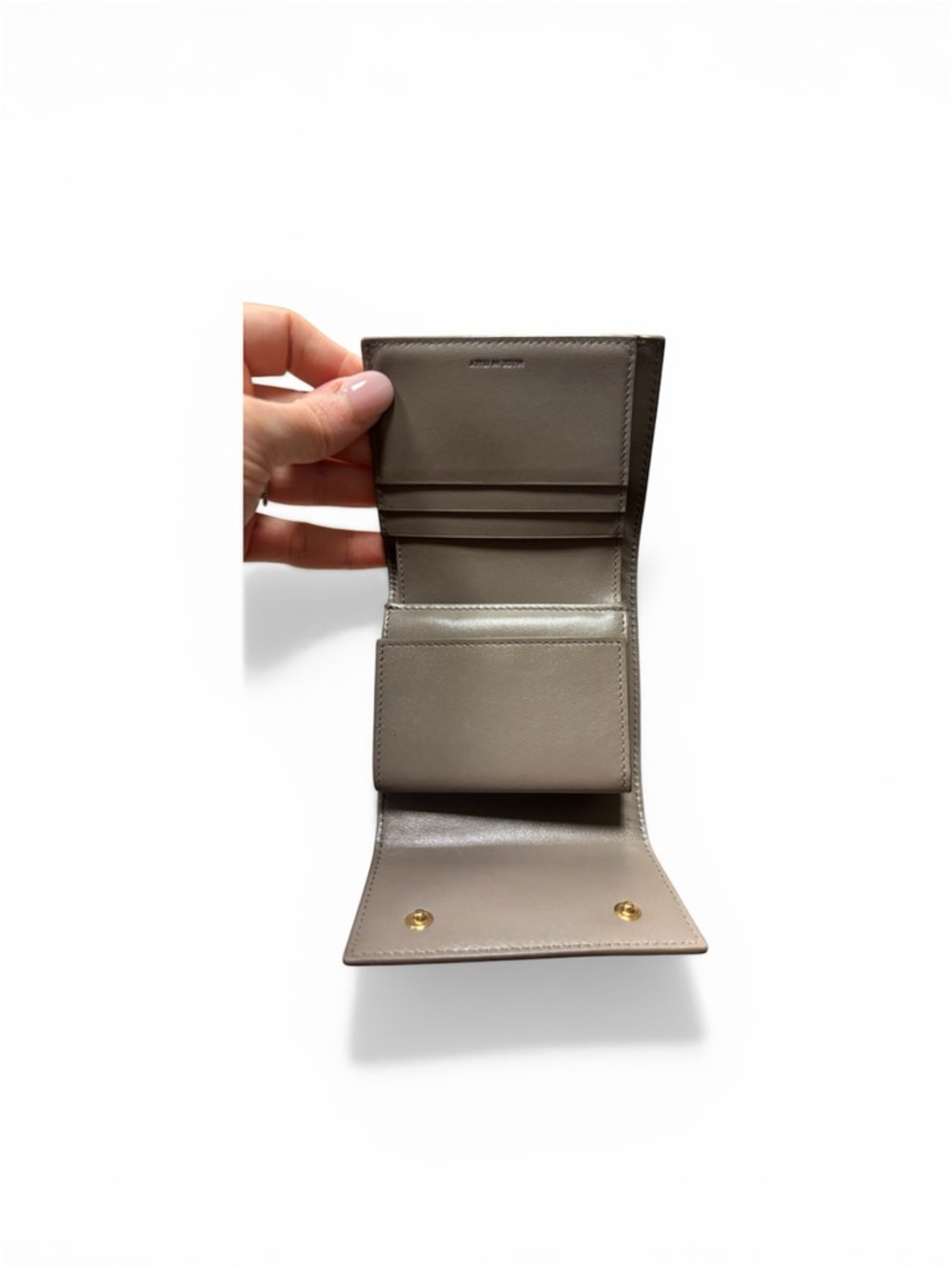 Celine Fold-Over Pebbled Leather Wallet in Taupe with Gold Logo & Hardware - Picture 8 of 8